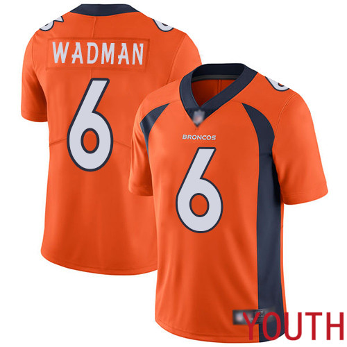 Youth Denver Broncos #6 Colby Wadman Orange Team Color Vapor Untouchable Limited Player Football NFL Jersey